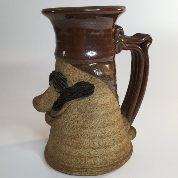 Mug Man Smiling Art Studio Pottery 3-D Face Glazed Stoneware Cup Mustache Nose - Picture 6 of 12